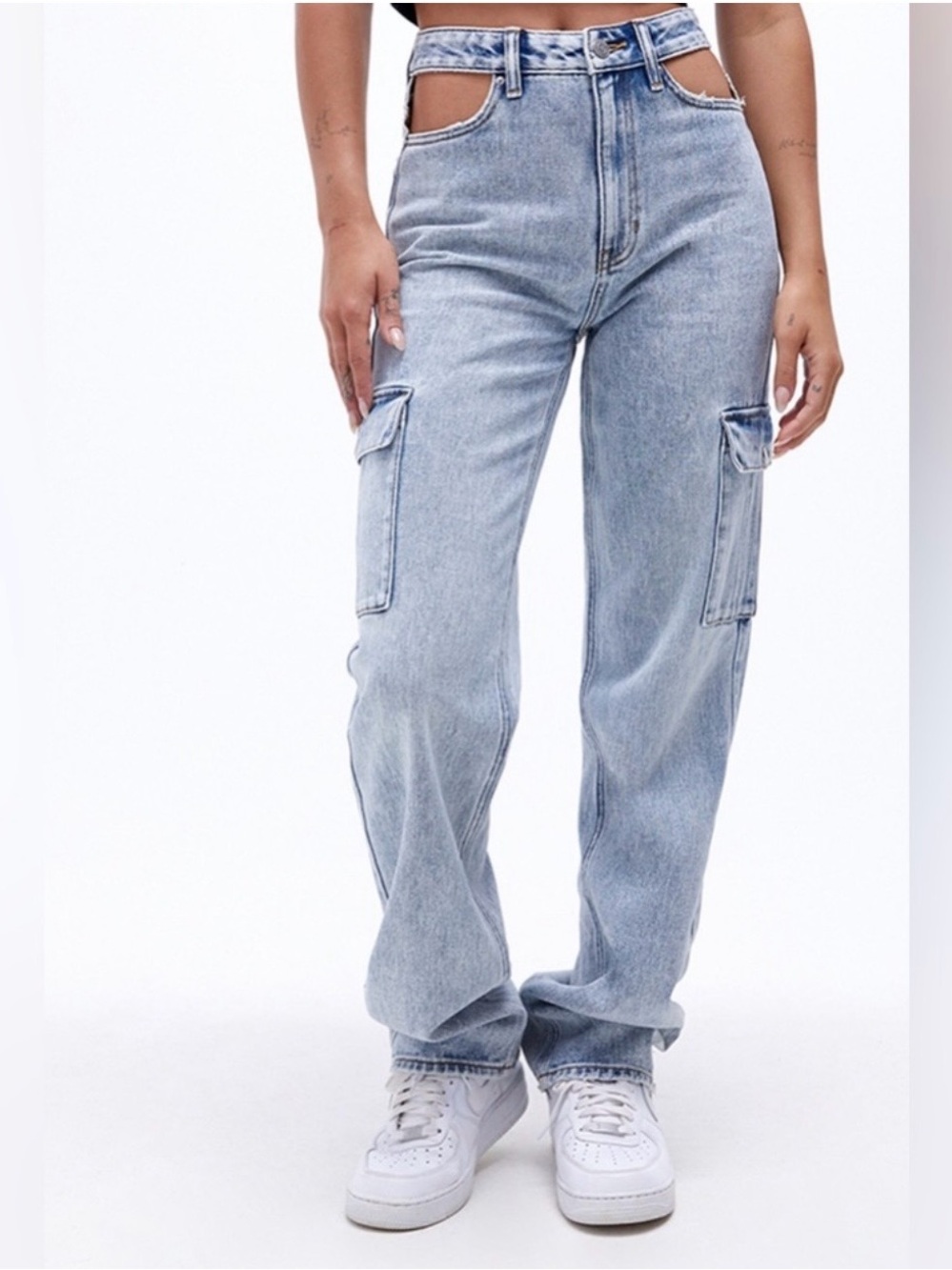 PLAYBOY Light Blue Boyfriend Cargo Jeans with Cutout Waist